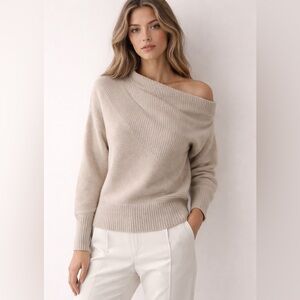 NAADAM Women's Asymmetrical Draped‎ Sweater Oatmeal Cashmere Wool Cozy Size XS
